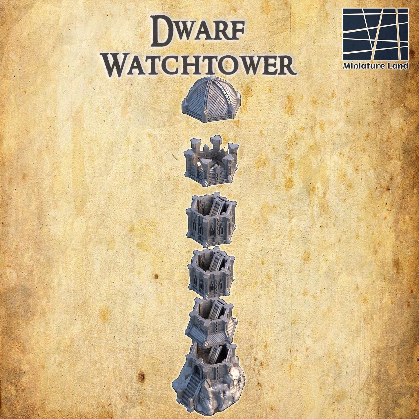 Dwarf Watchtower - Tabletop Terrain - 28 MM, Tabletop 3D Printed Terrain by MiniatureLand, Perfect for Wargaming and RPGs