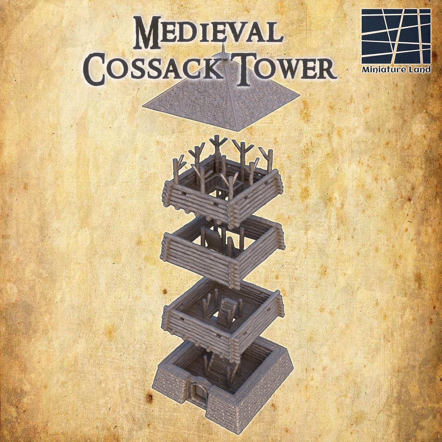 Wooden Keep - Tabletop Terrain - 28 MM, Tabletop 3D Printed Terrain by MiniatureLand, Perfect for Wargaming and RPGs