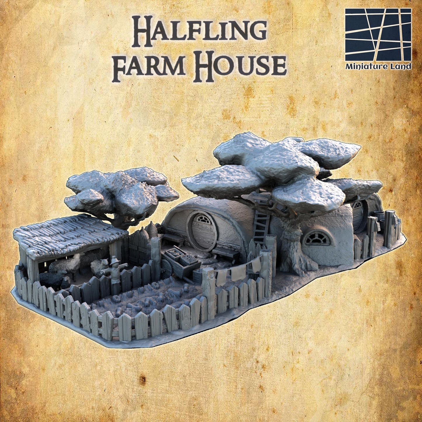 Halfling Farmhouse - Tabletop Terrain - 28 MM, Tabletop 3D Printed Terrain by MiniatureLand, Perfect for Wargaming and RPGs