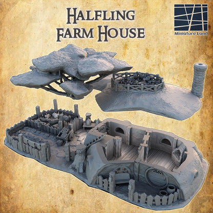 Halfling Farmhouse - Tabletop Terrain - 28 MM, Tabletop 3D Printed Terrain by MiniatureLand, Perfect for Wargaming and RPGs