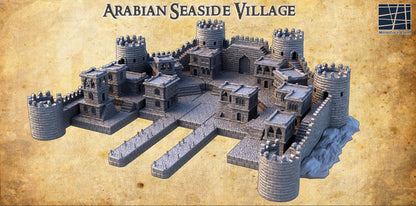 Arabian Seaside Village - Tabletop Terrain - 28 MM 3D Printed Terrain by MiniatureLand, Perfect for Wargaming and RPGs