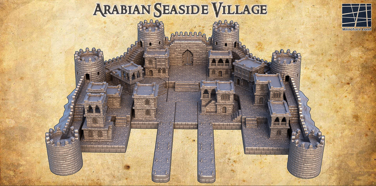 Arabian Seaside Village - Tabletop Terrain - 28 MM 3D Printed Terrain by MiniatureLand, Perfect for Wargaming and RPGs