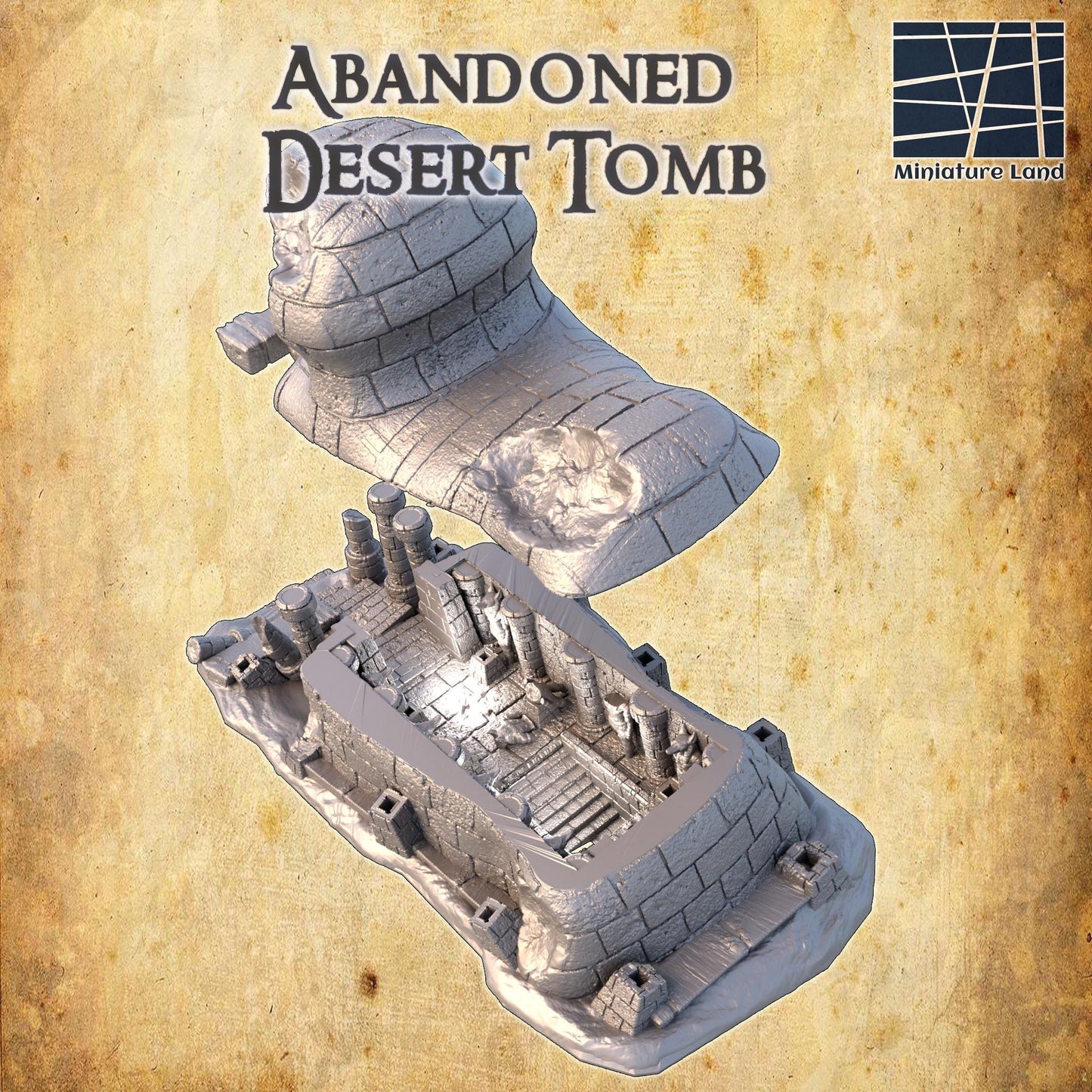 Abandoned Desert Tomb - Tabletop Terrain - 28 MM 3D Printed Terrain by MiniatureLand, Perfect for Wargaming and RPGs