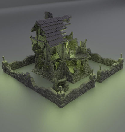 Ruined FarmHouse - Tabletop Terrain - 28 MM, Tabletop 3D Printed Terrain by MiniatureLand, Perfect for Wargaming and RPGs