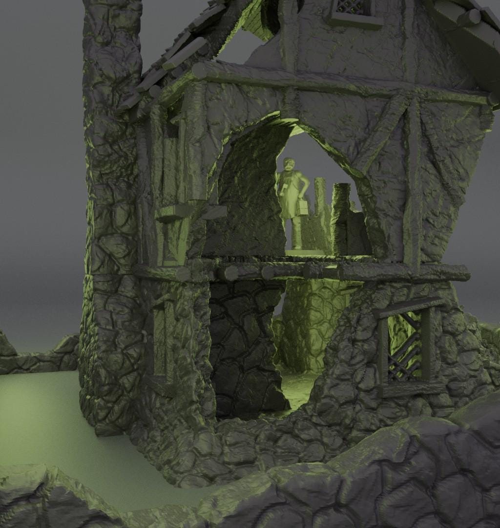 Ruined FarmHouse - Tabletop Terrain - 28 MM, Tabletop 3D Printed Terrain by MiniatureLand, Perfect for Wargaming and RPGs