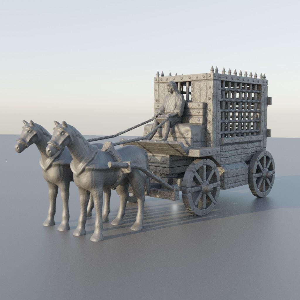 Medieval Prisoner Carriage - Tabletop Terrain - 28 MM, Tabletop 3D Printed Terrain by MiniatureLand, Perfect for Wargaming and RPGs