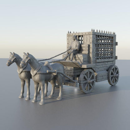 Medieval Prisoner Carriage - Tabletop Terrain - 28 MM, Tabletop 3D Printed Terrain by MiniatureLand, Perfect for Wargaming and RPGs