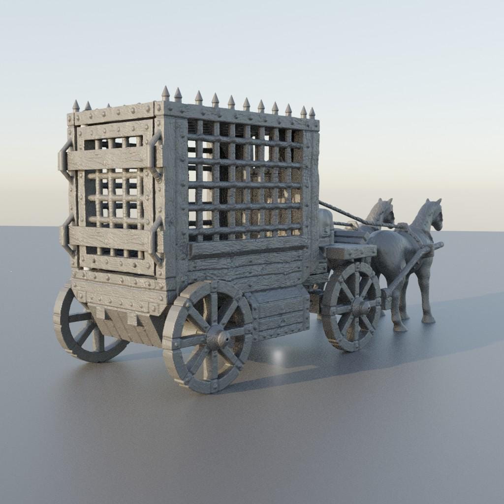 Medieval Prisoner Carriage - Tabletop Terrain - 28 MM, Tabletop 3D Printed Terrain by MiniatureLand, Perfect for Wargaming and RPGs