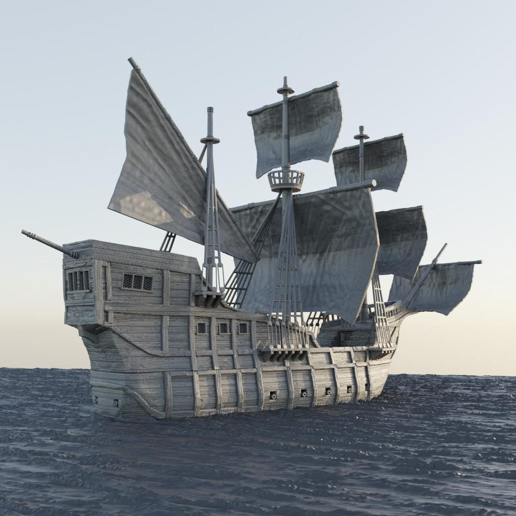 Merchant Ship - Tabletop Terrain - 28 MM, Tabletop 3D Printed Terrain by MiniatureLand, Perfect for Wargaming and RPGs