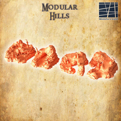 Modular Hills - Tabletop Terrain - 28 MM, Tabletop 3D Printed Terrain by MiniatureLand, Perfect for Wargaming and RPGs