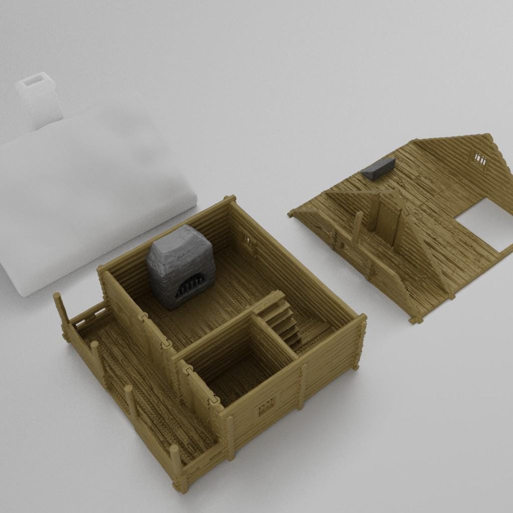 Winter Cabin - Tabletop Terrain - 28 MM, Tabletop 3D Printed Terrain by MiniatureLand, Perfect for Wargaming and RPGs