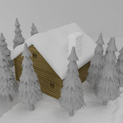 Winter Cabin - Tabletop Terrain - 28 MM, Tabletop 3D Printed Terrain by MiniatureLand, Perfect for Wargaming and RPGs
