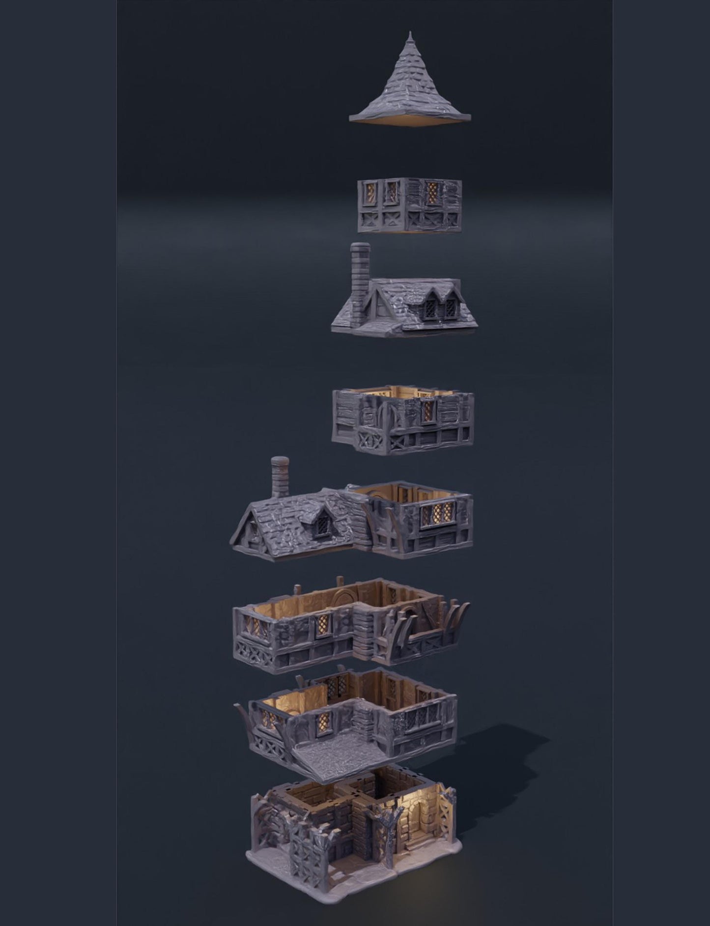 Medieval Long Building - Tabletop Terrain - 28 MM, Tabletop 3D Printed Terrain by MiniatureLand, Perfect for Wargaming and RPGs