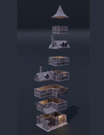 Medieval Long Building - Tabletop Terrain - 28 MM, Tabletop 3D Printed Terrain by MiniatureLand, Perfect for Wargaming and RPGs