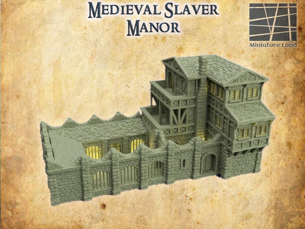 Medieval Slaver Manor - Tabletop Terrain - 28 MMTabletop 3D Printed Terrain by MiniatureLand, Perfect for Wargaming and RPGs