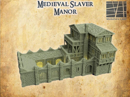 Medieval Slaver Manor - Tabletop Terrain - 28 MMTabletop 3D Printed Terrain by MiniatureLand, Perfect for Wargaming and RPGs