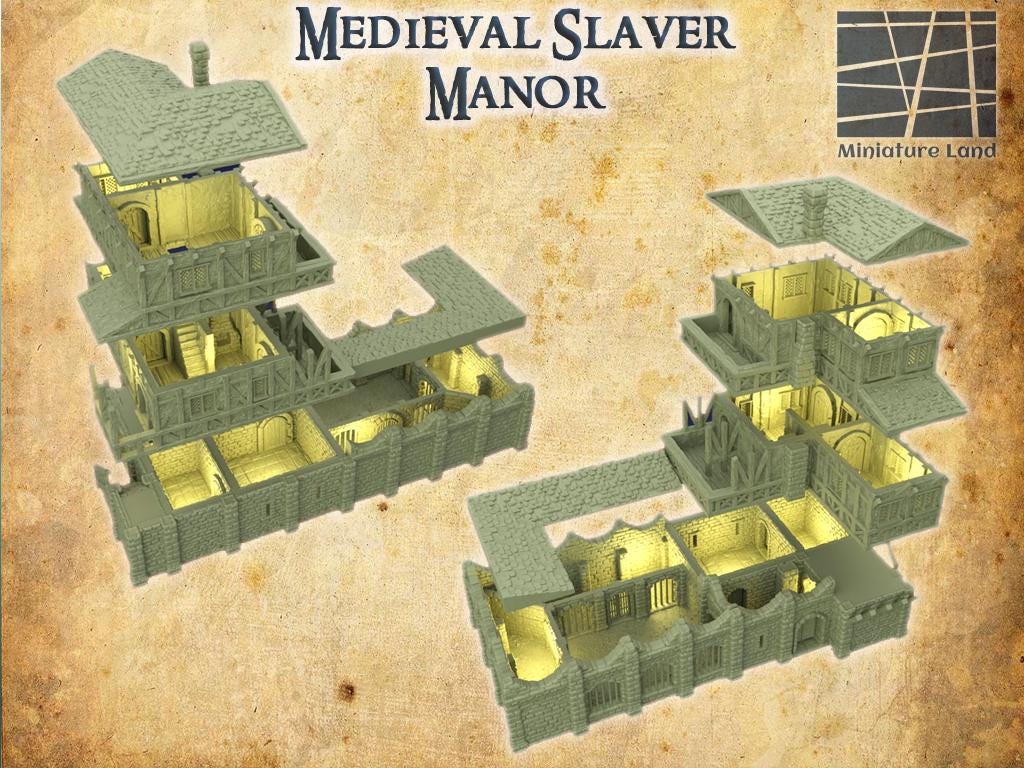Medieval Slaver Manor - Tabletop Terrain - 28 MMTabletop 3D Printed Terrain by MiniatureLand, Perfect for Wargaming and RPGs