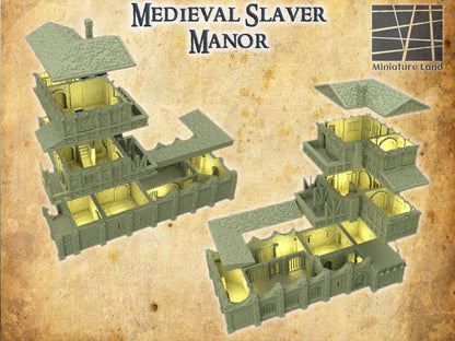 Medieval Slaver Manor - Tabletop Terrain - 28 MMTabletop 3D Printed Terrain by MiniatureLand, Perfect for Wargaming and RPGs