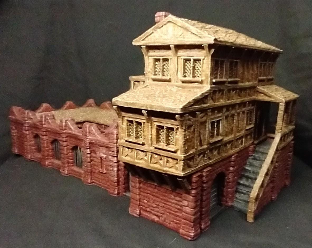 Medieval Slaver Manor - Tabletop Terrain - 28 MMTabletop 3D Printed Terrain by MiniatureLand, Perfect for Wargaming and RPGs