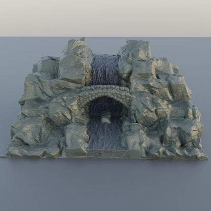 Waterfall Bridge - Tabletop Terrain - 28 MM, Tabletop 3D Printed Terrain by MiniatureLand, Perfect for Wargaming and RPGs