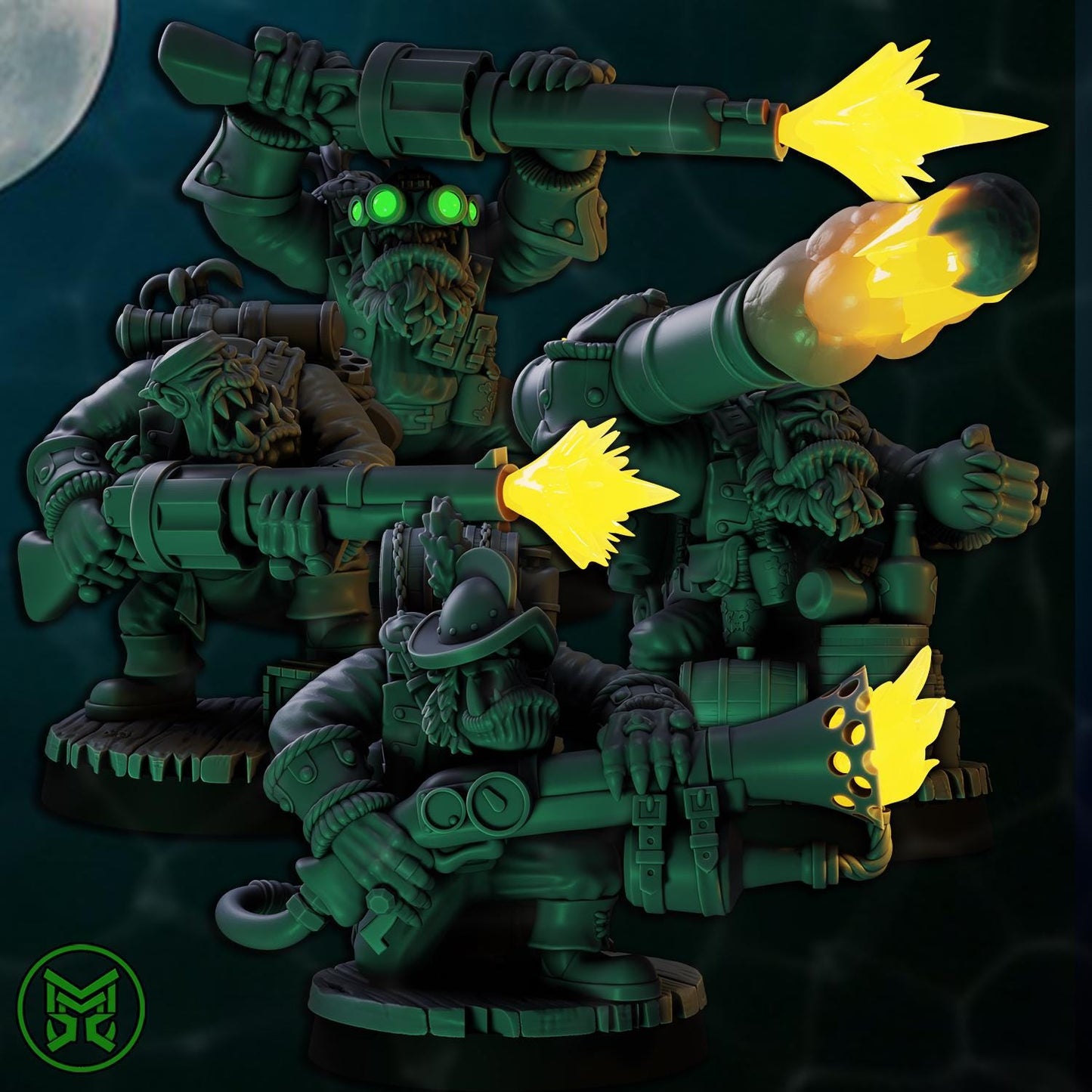 Pirate Commandos - Full Set, Space-Faring Orkish Menace Sculpted by Mekka Miniatures, Grimdark Compatible, Scaled for Sci-Fi Wargames