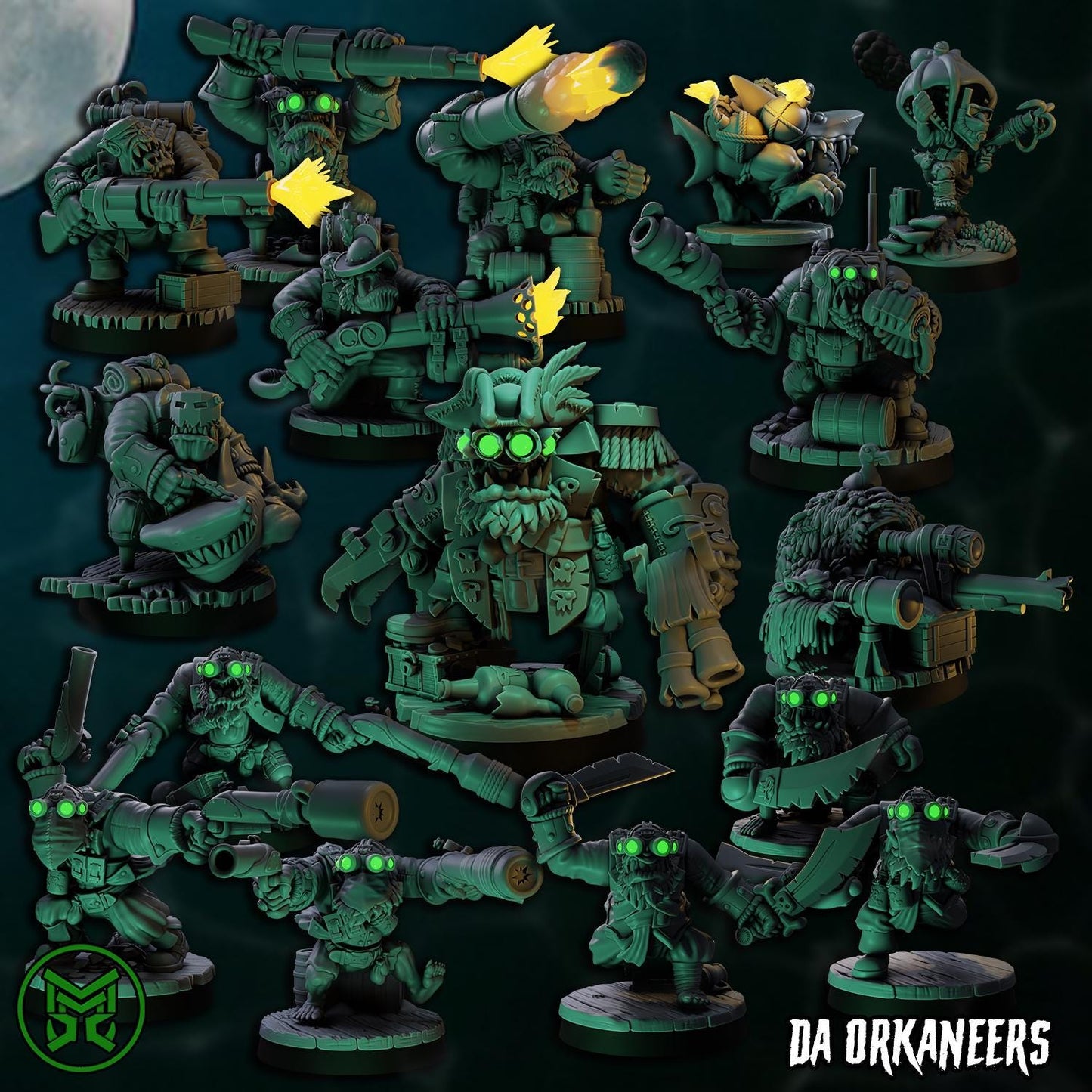 Pirate Commandos - Full Set, Space-Faring Orkish Menace Sculpted by Mekka Miniatures, Grimdark Compatible, Scaled for Sci-Fi Wargames