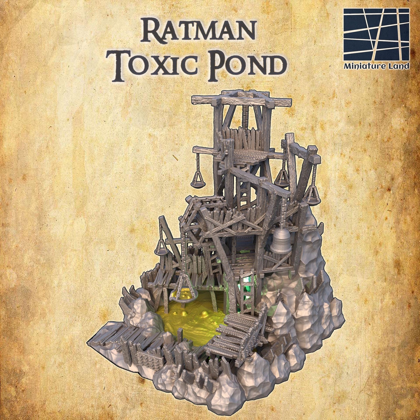 Ratman Toxic Pond - Tabletop Terrain - 28 MM, Tabletop 3D Printed Terrain by MiniatureLand, Perfect for Wargaming and RPGs