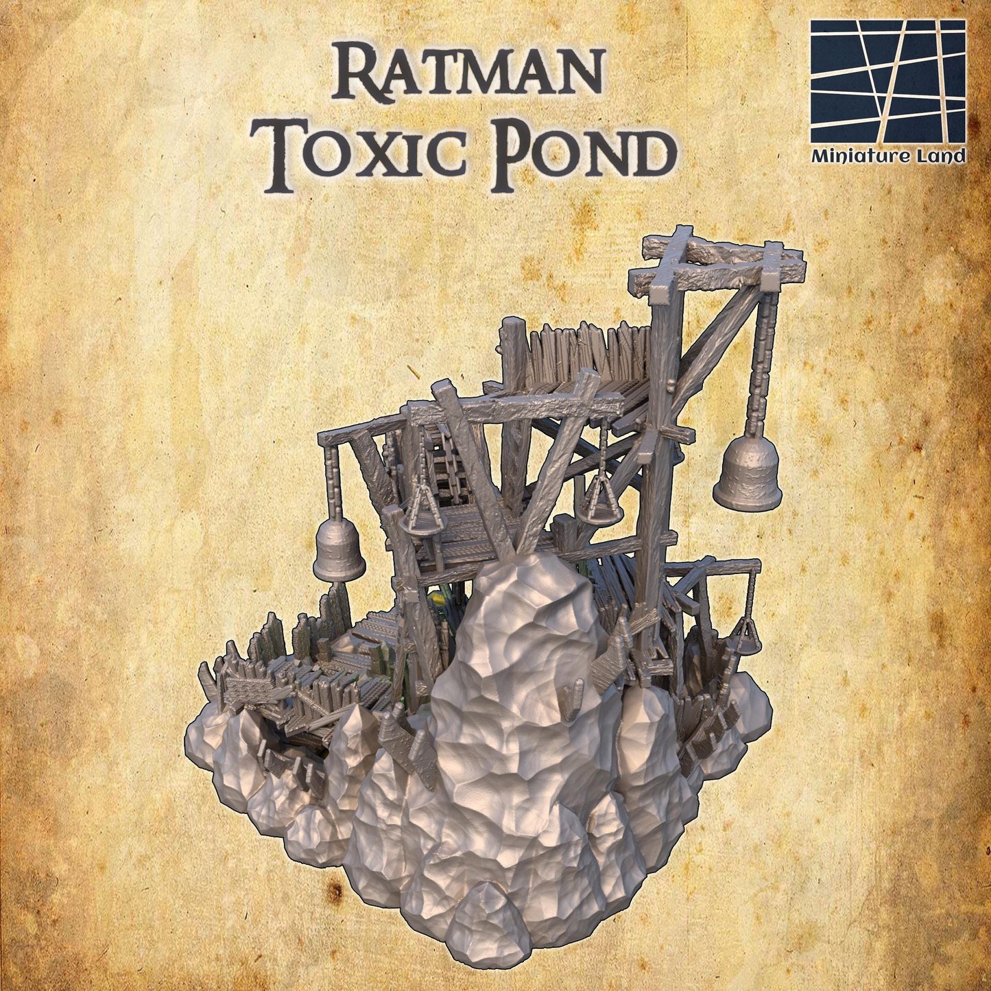 Ratman Toxic Pond - Tabletop Terrain - 28 MM, Tabletop 3D Printed Terrain by MiniatureLand, Perfect for Wargaming and RPGs