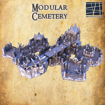 Modular Cemetery - Tabletop Terrain - 28 MM, Tabletop 3D Printed Terrain by MiniatureLand, Perfect for Wargaming and RPGs