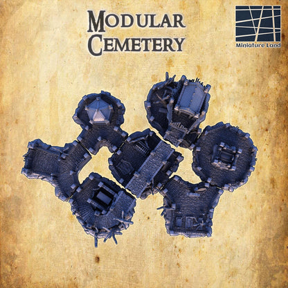 Modular Cemetery - Tabletop Terrain - 28 MM, Tabletop 3D Printed Terrain by MiniatureLand, Perfect for Wargaming and RPGs
