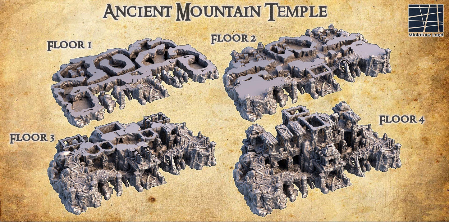 Ancient Mountain Temple - Tabletop Terrain - 28 MM, Tabletop 3D Printed Terrain by MiniatureLand, Perfect for Wargaming and RPGs