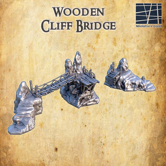 Wooden Cliff Bridge - Tabletop Terrain - 28 MM, Tabletop 3D Printed Terrain by MiniatureLand, Perfect for Wargaming and RPGs