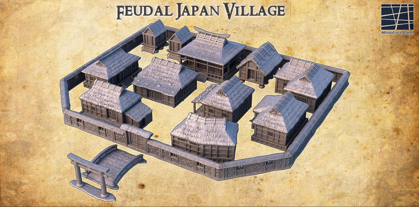 Feudal Japan Village - Tabletop Terrain - 28 MM, Tabletop 3D Printed Terrain by MiniatureLand, Perfect for Wargaming and RPGs