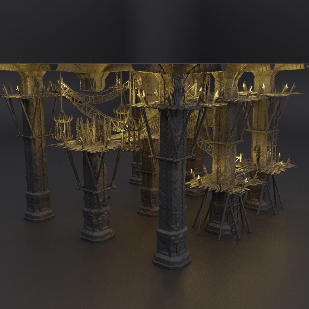 Goblin Infested Dwarf Pillars - Tabletop Terrain - 28 MM, Tabletop 3D Printed Terrain by MiniatureLand, Perfect for Wargaming and RPGs