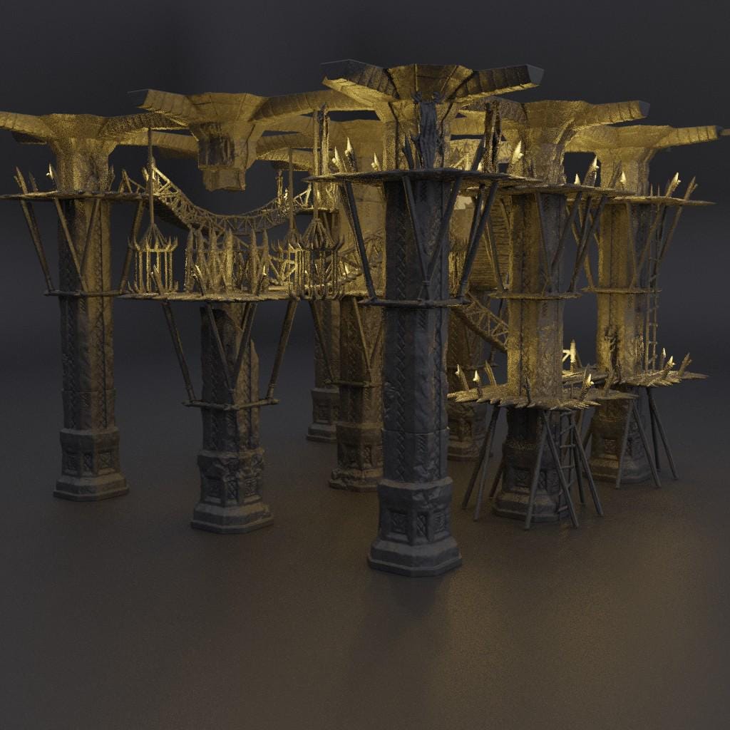 Goblin Infested Dwarf Pillars - Tabletop Terrain - 28 MM, Tabletop 3D Printed Terrain by MiniatureLand, Perfect for Wargaming and RPGs