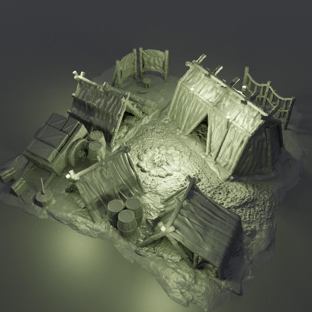 Adventurer Campsite - Tabletop Terrain - 28 MM, Tabletop 3D Printed Terrain by MiniatureLand, Perfect for Wargaming and RPGs