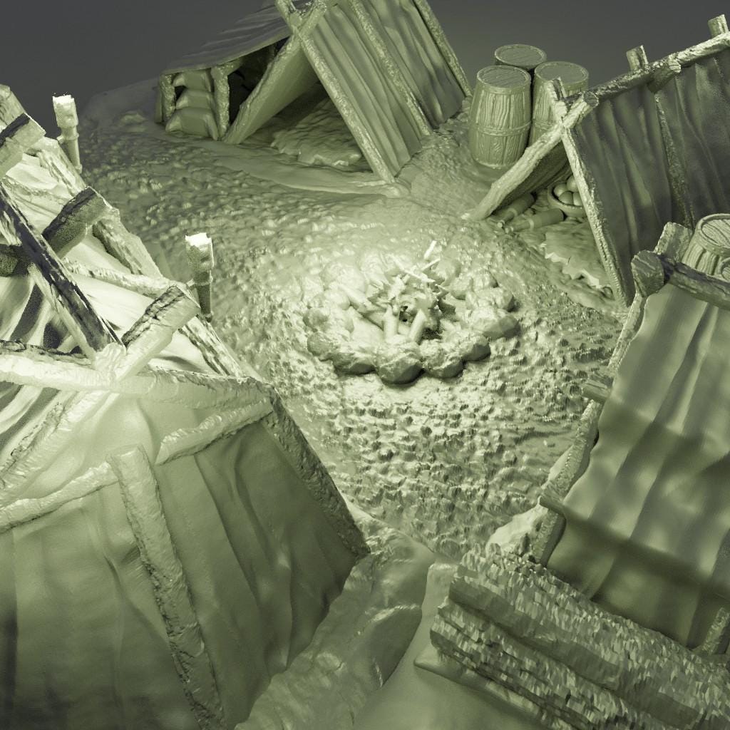 Adventurer Campsite - Tabletop Terrain - 28 MM, Tabletop 3D Printed Terrain by MiniatureLand, Perfect for Wargaming and RPGs