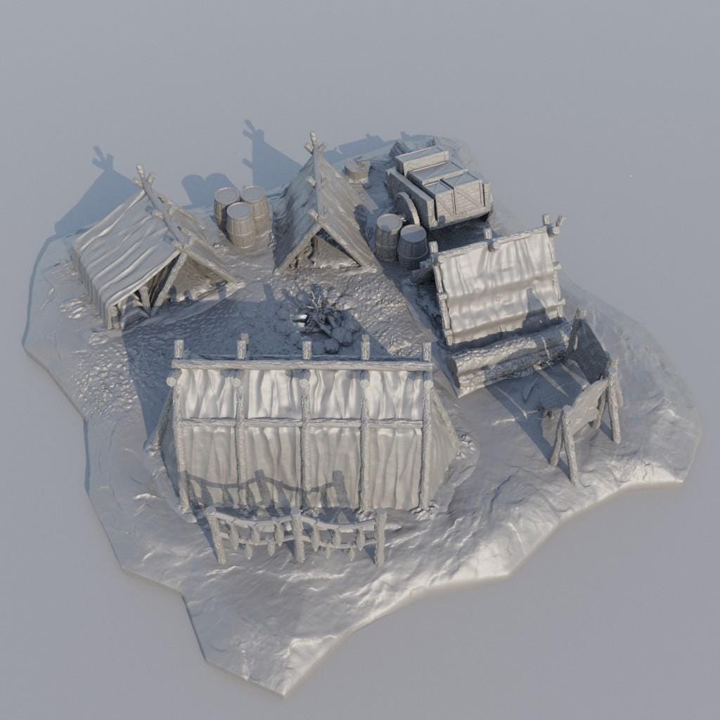 Adventurer Campsite - Tabletop Terrain - 28 MM, Tabletop 3D Printed Terrain by MiniatureLand, Perfect for Wargaming and RPGs