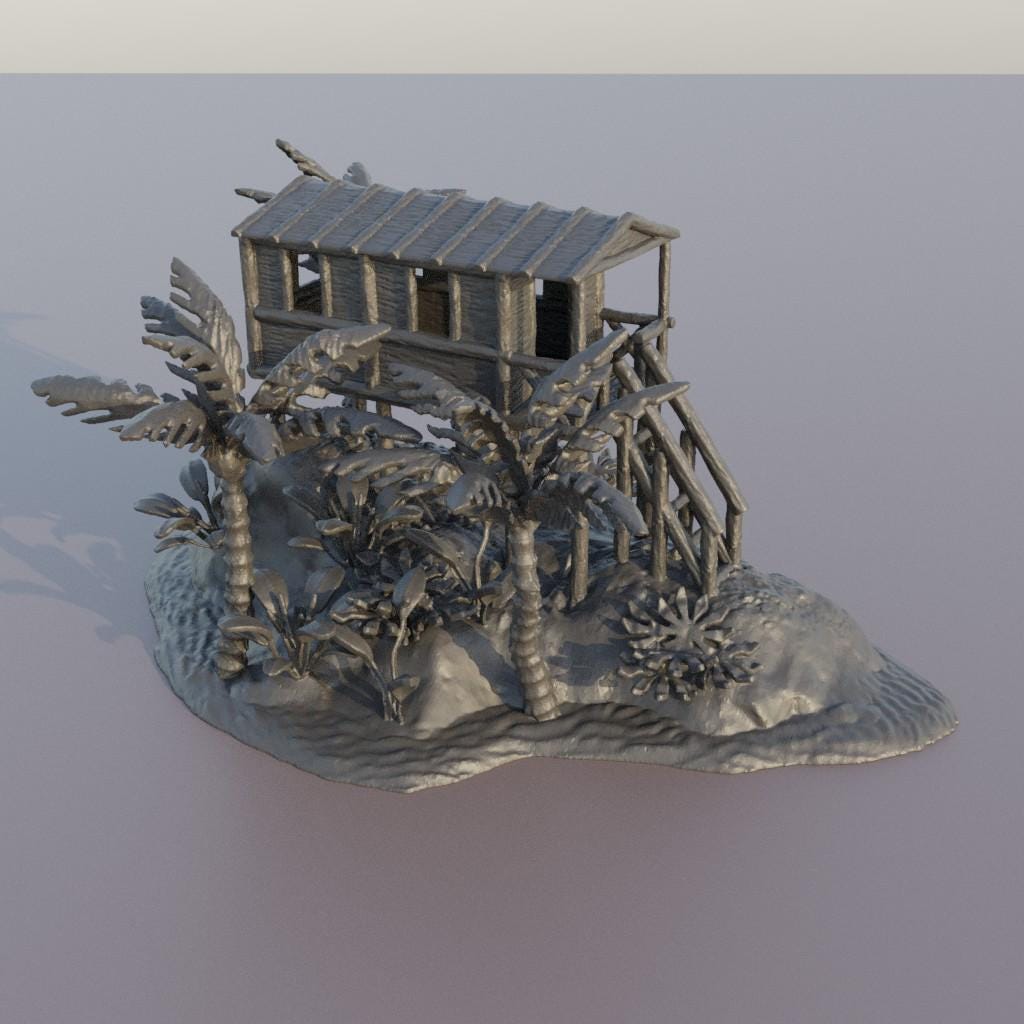 Small Island Hut - Tabletop Terrain - 28 MM Tabletop 3D Printed Terrain by MiniatureLand, Perfect for Wargaming and RPGs