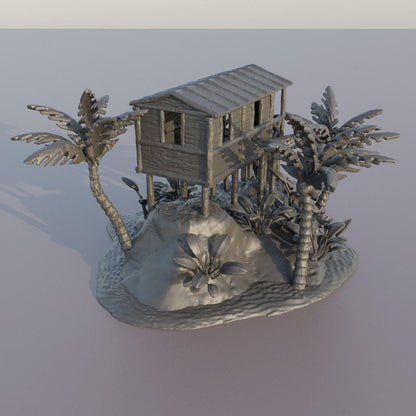 Small Island Hut - Tabletop Terrain - 28 MM Tabletop 3D Printed Terrain by MiniatureLand, Perfect for Wargaming and RPGs