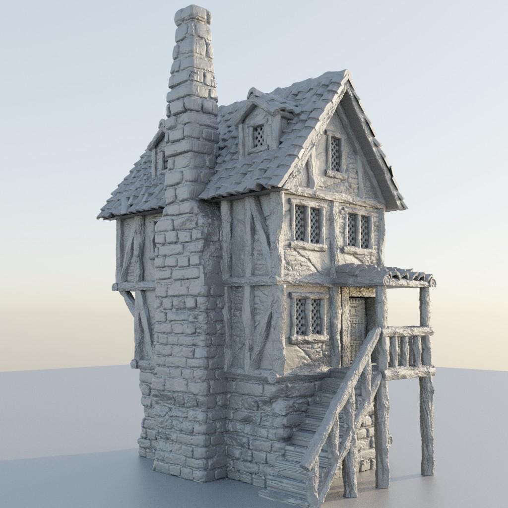 Shady Guild House - Tabletop Terrain - 28 MM, Tabletop 3D Printed Terrain by MiniatureLand, Perfect for Wargaming and RPGs