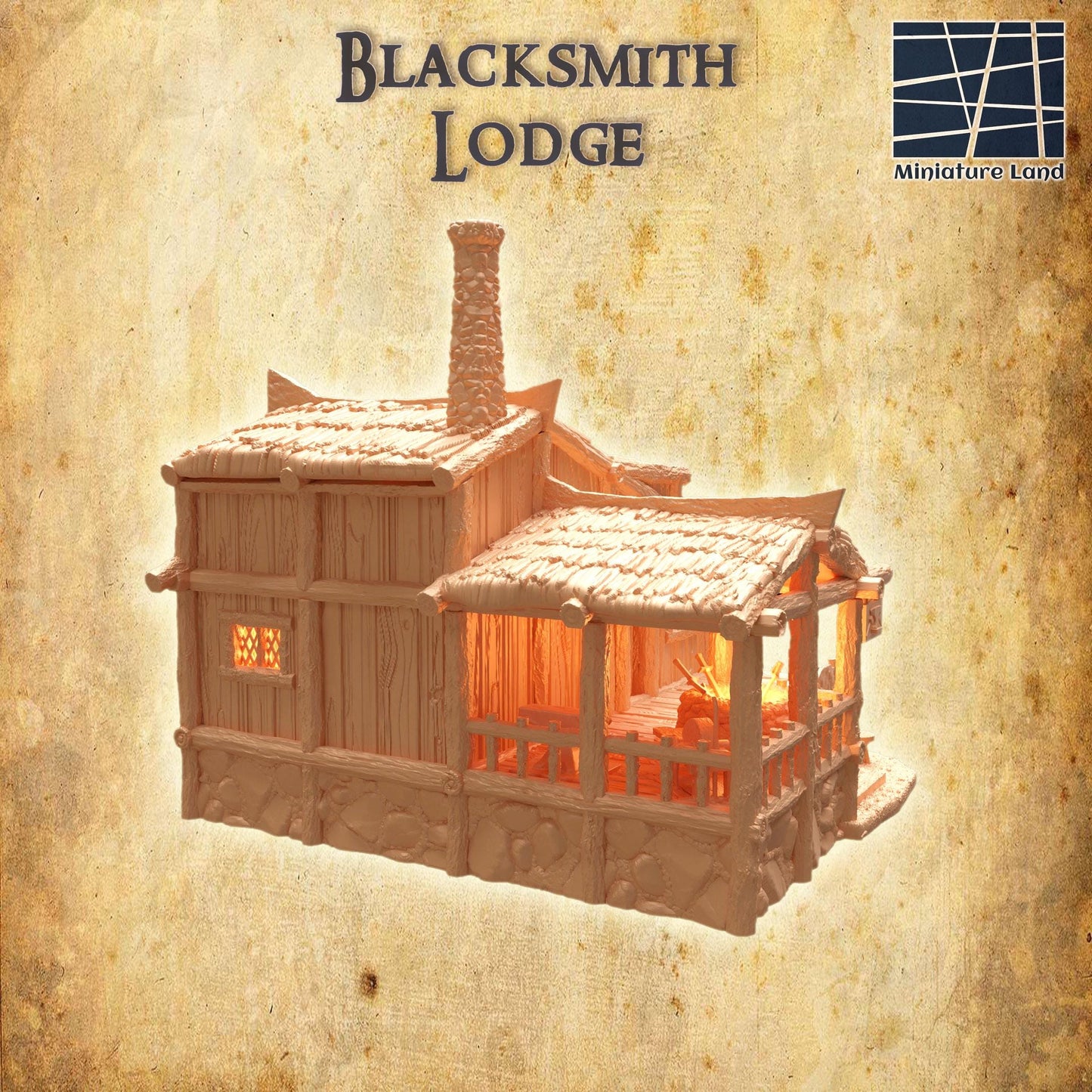 Blacksmith Lodge - Tabletop Terrain - 28 MM, Tabletop 3D Printed Terrain by MiniatureLand, Perfect for Wargaming and RPGs