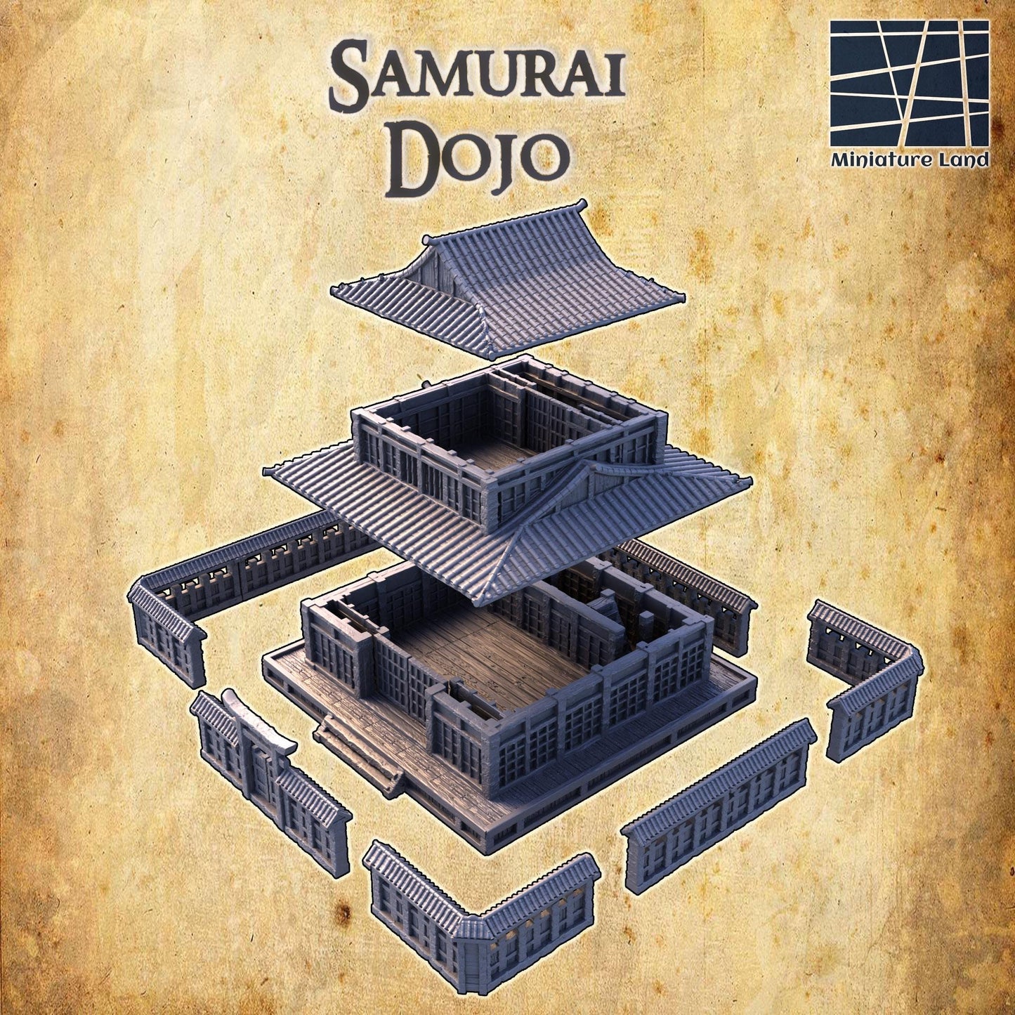 Samurai Dojo - Tabletop Terrain - 28 MM, Tabletop 3D Printed Terrain by MiniatureLand, Perfect for Wargaming and RPGs