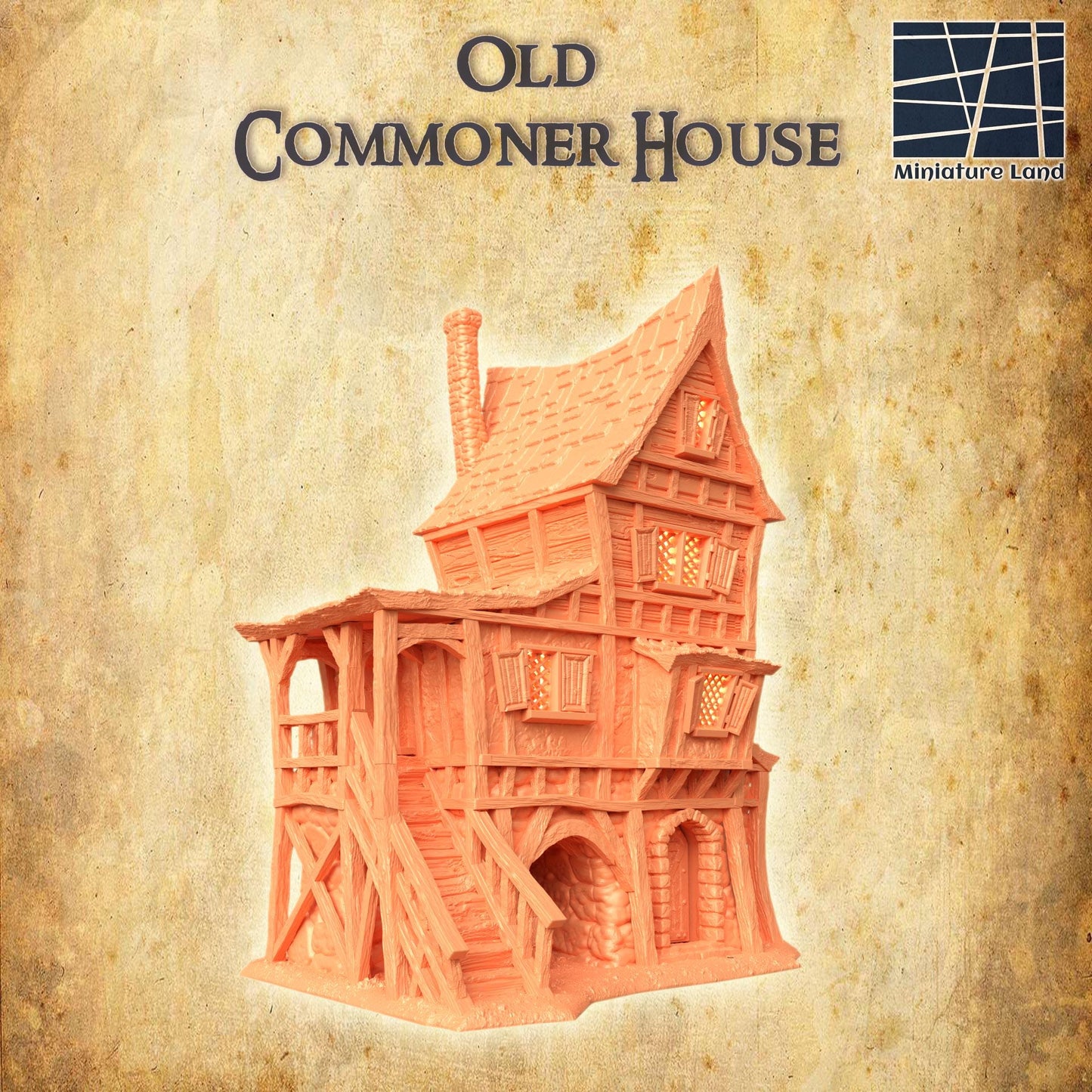 Old Commoner House - Tabletop Terrain - 28 MM, Tabletop 3D Printed Terrain by MiniatureLand, Perfect for Wargaming and RPGs