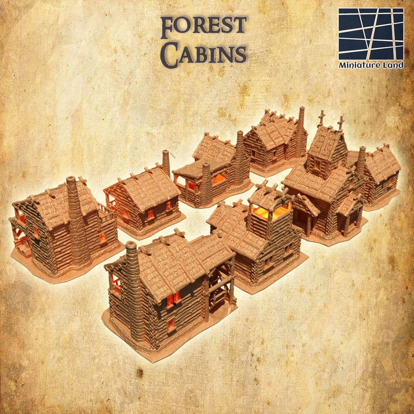 Forest Cabins - Tabletop Terrain - 28 MM, Tabletop 3D Printed Terrain by MiniatureLand, Perfect for Wargaming and RPGs