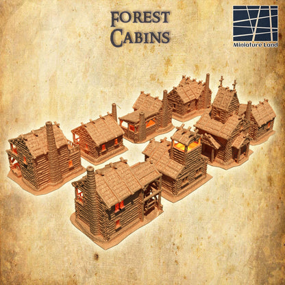 Forest Cabins - Tabletop Terrain - 28 MM, Tabletop 3D Printed Terrain by MiniatureLand, Perfect for Wargaming and RPGs