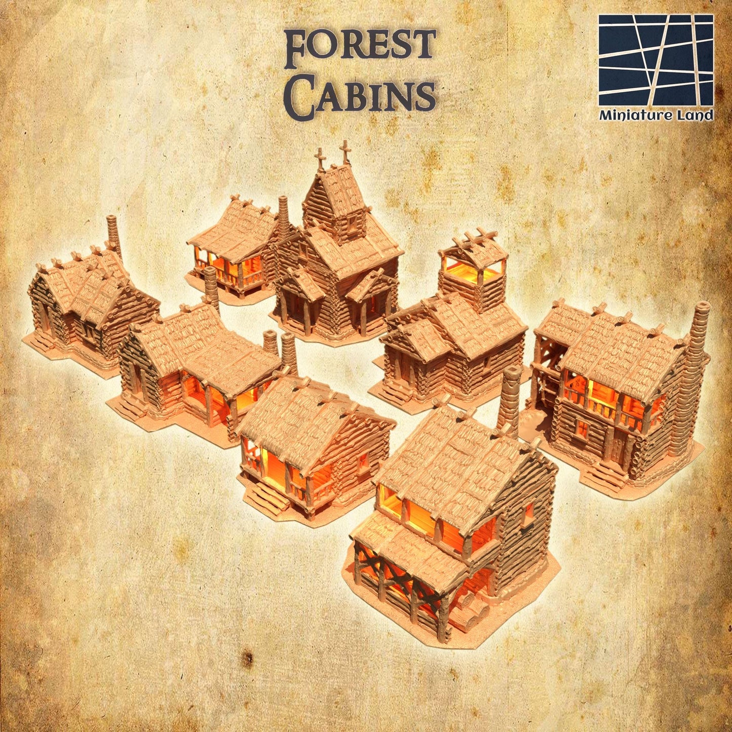 Forest Cabins - Tabletop Terrain - 28 MM, Tabletop 3D Printed Terrain by MiniatureLand, Perfect for Wargaming and RPGs