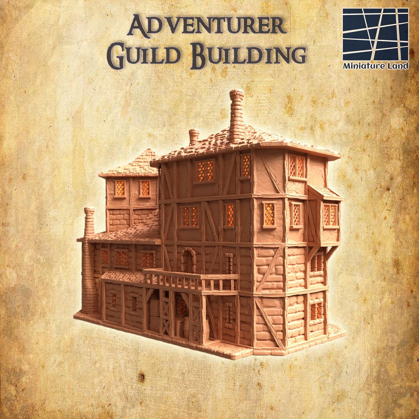 Adventurer Guild Building - Tabletop Terrain - 28 MM, Tabletop 3D Printed Terrain by MiniatureLand, Perfect for Wargaming and RPGs