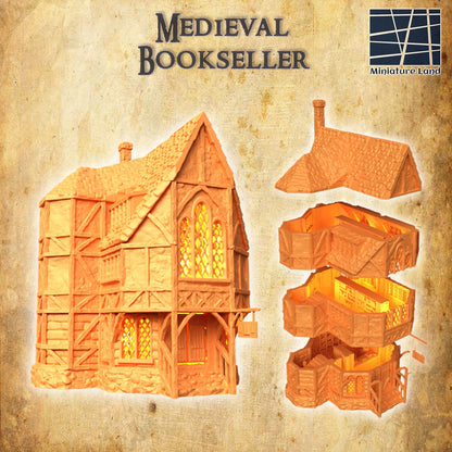 Medieval Bookseller - Tabletop Terrain - 28 MM, Tabletop 3D Printed Terrain by MiniatureLand, Perfect for Wargaming and RPGs
