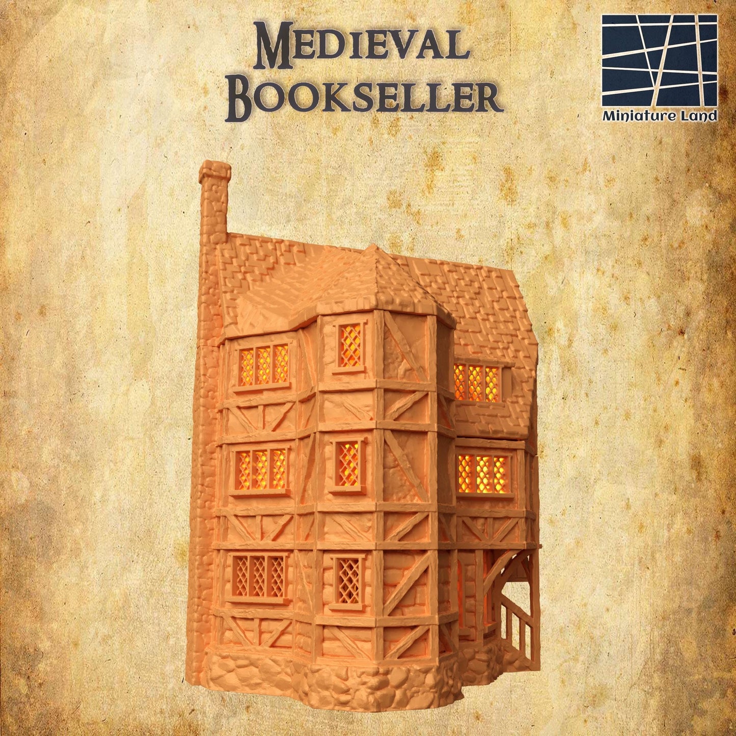 Medieval Bookseller - Tabletop Terrain - 28 MM, Tabletop 3D Printed Terrain by MiniatureLand, Perfect for Wargaming and RPGs